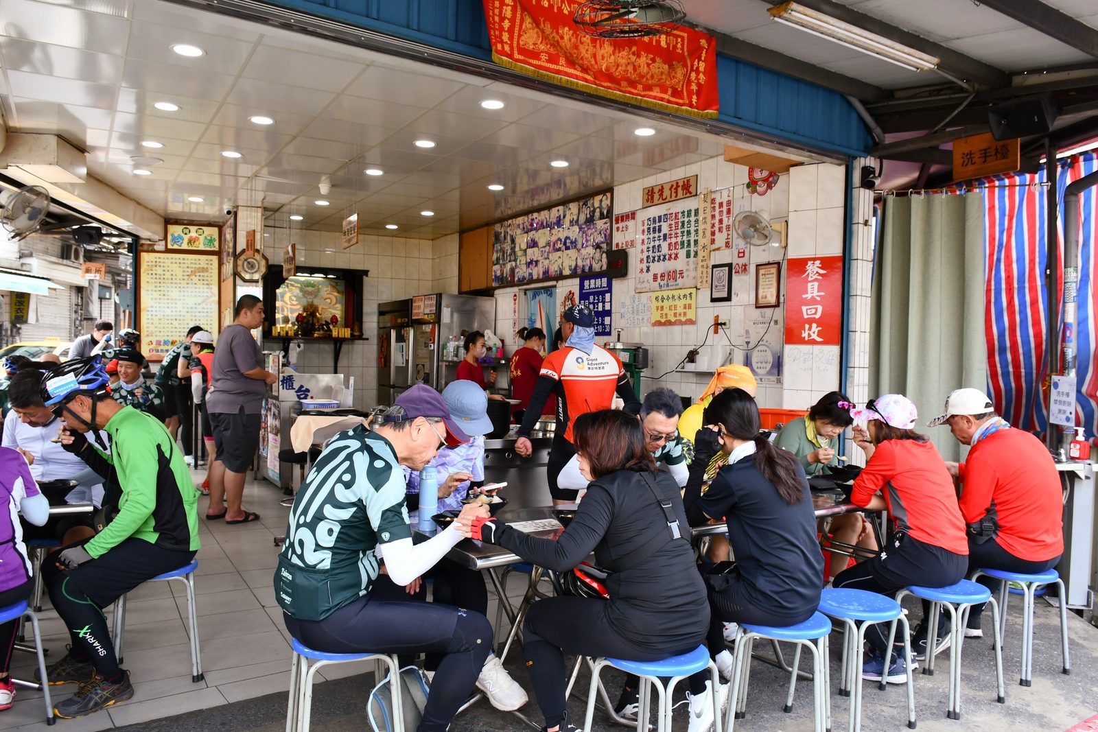 Riders taking a break with shaved ice