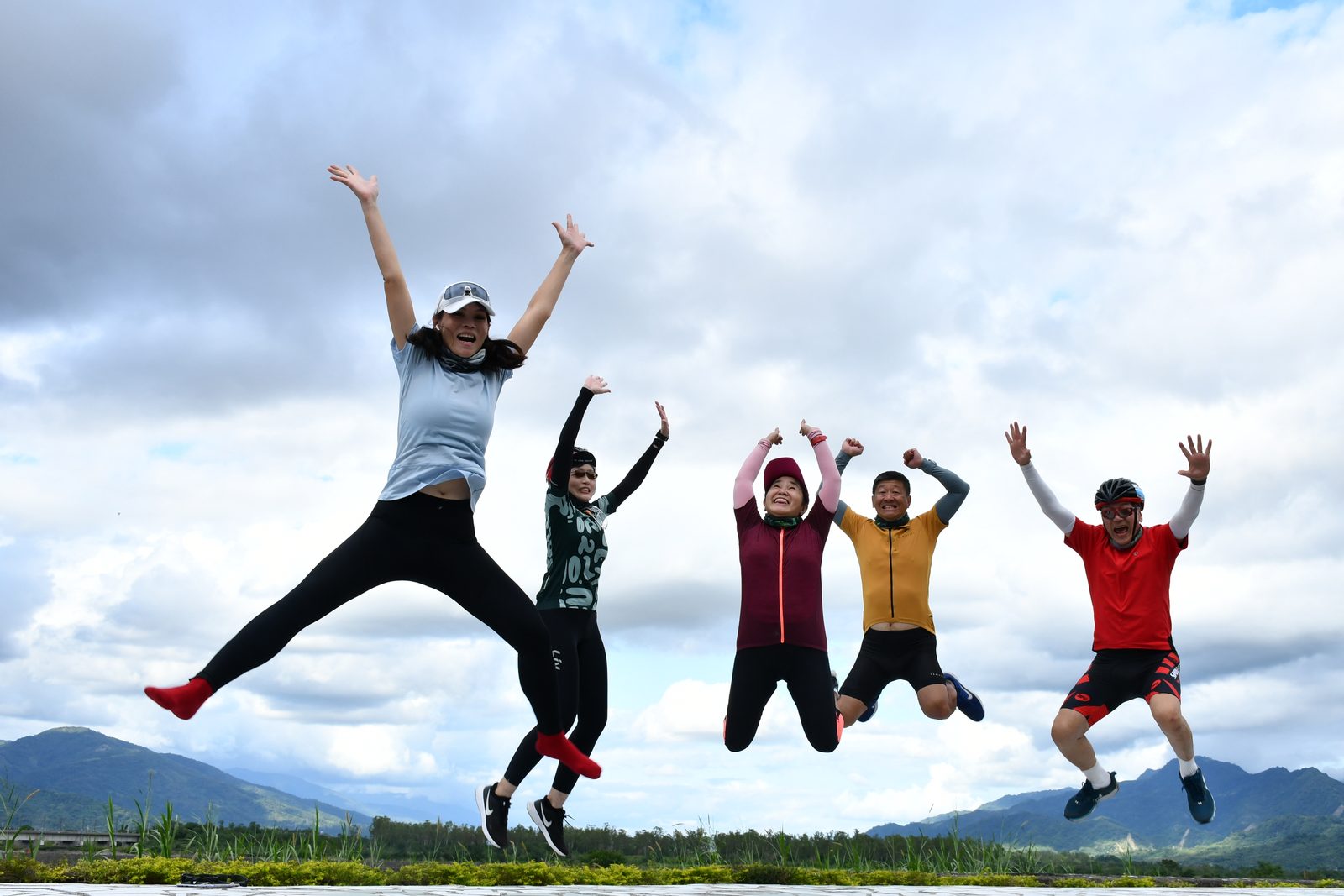 The group jumping for joy together