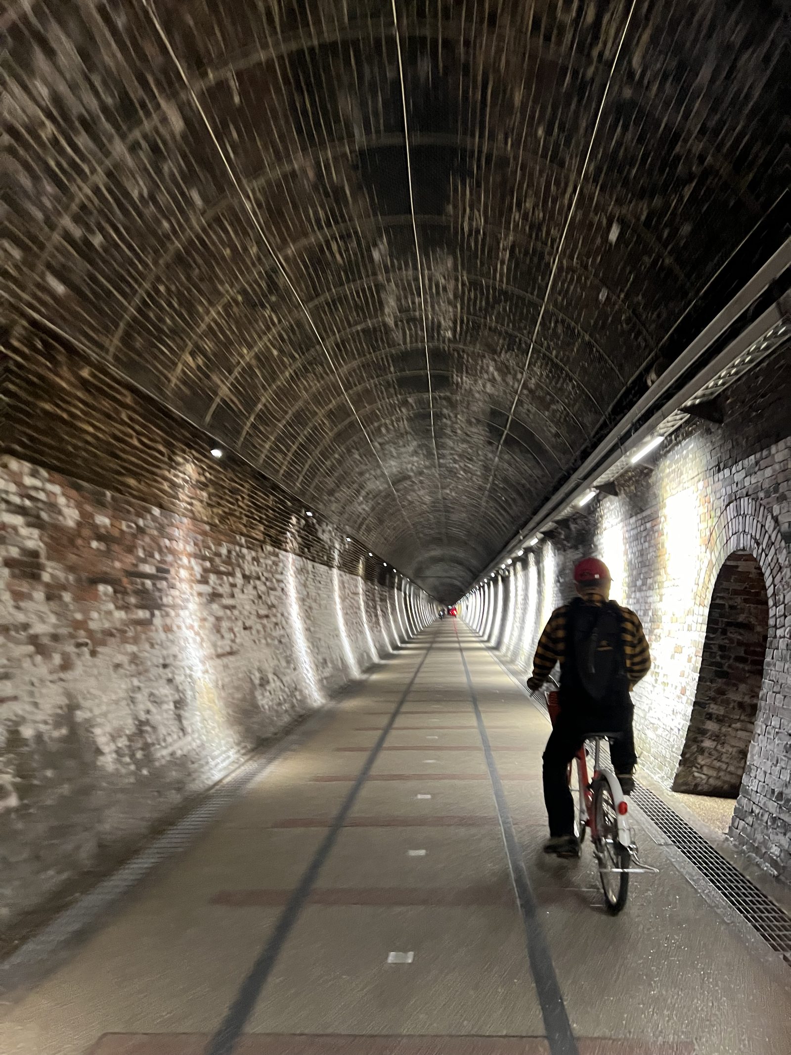 Riding through the historic railway tunnel