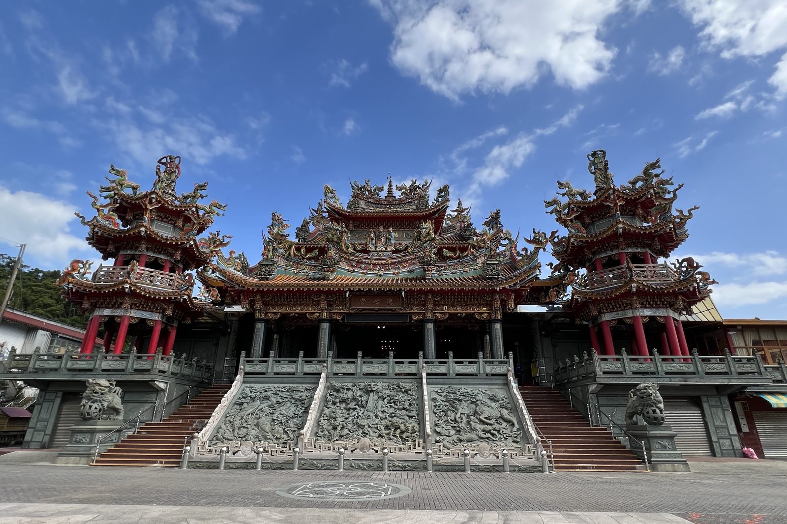 The grand facade of a mountain temple